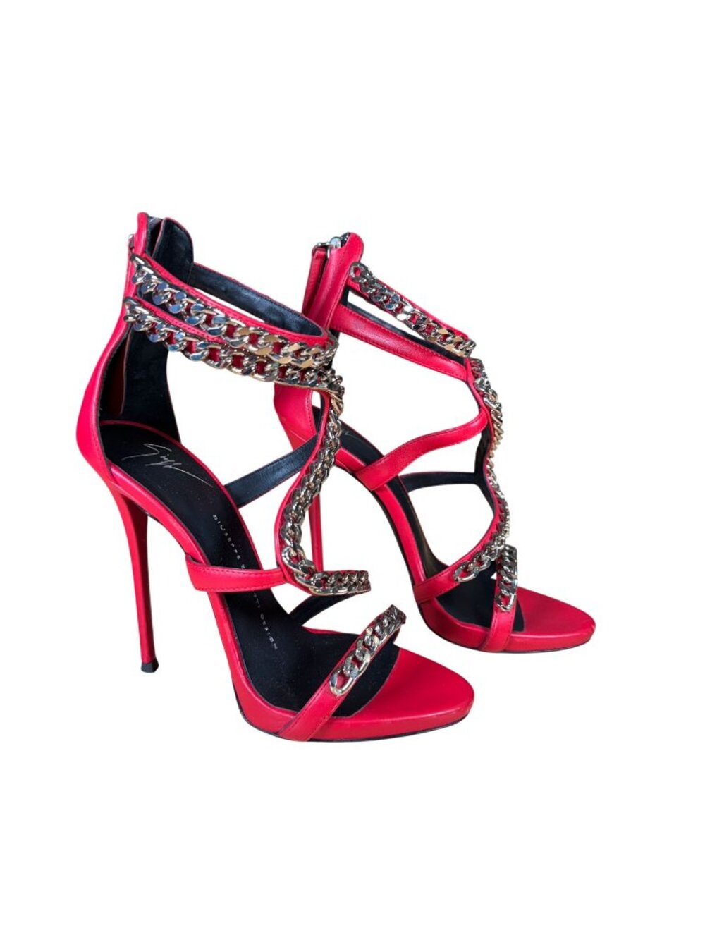 Giuseppe Zanotti Red Snake Chain Alien Stiletto High Heel Sandals Size 37